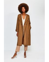 Karen Millen Linen Mix Belted Trench - Brown