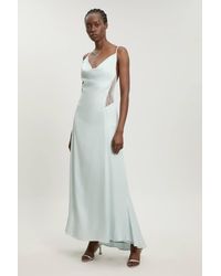 Karen Millen - Lace Insert Satin Viscose Bias Cut Maxi Dress - Lyst