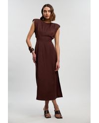 Karen Millen - Viscose Linen Woven Pintuck Midi Dress - Lyst