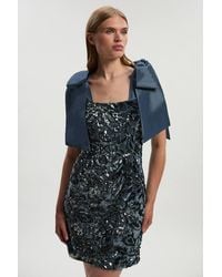 Karen Millen - Velvet Sequin Woven Mini Dress With Taffeta Bow Tie Detail - Lyst