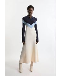 Karen Millen - Viscose Blend Rib Knit Polo Top Maxi Dress - Lyst