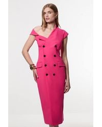 Karen Millen - Compact Stretch Asymmetric Collar Tailored Pencil Maxi Dress - Lyst