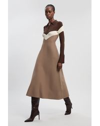 Karen Millen - Viscose Blend Rib Knit Polo Top Maxi Dress - Lyst
