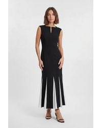 Karen Millen - Petite Soft Tailored Contrast Godet Detail Midi Dress - Lyst
