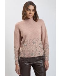 Karen Millen - Wool Blend Embellished Cosy Knitted High Neck Jumper - Lyst