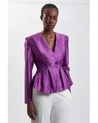 Karen Millen - Structured Satin Peplum Tailored Blazer - Lyst