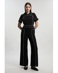 Karen Millen - Compact Stretch Contrast Tipped Tab Detail Tailored Jumpsuit - Lyst