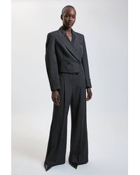 Karen Millen - Pinstripe Satin Mix Tailored Wide Leg Trouser - Lyst