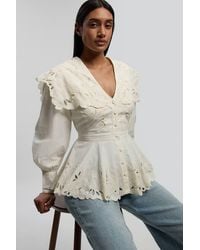 Karen Millen - Cutwork Button Collar Detail Woven Blouse - Lyst