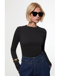Karen Millen - Stretch Cotton Crew Neck Long Sleeve Top - Lyst