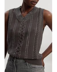 Karen Millen - Embellished Hotfix V Neck Knit Tank Top - Lyst