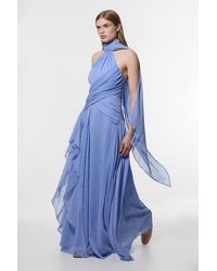 Karen Millen - Petite Crinkle Cross Front Georgette Woven Maxi Dress - Lyst