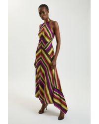 Karen Millen - Petite Multi Fluid Stripe Cotton Mix Woven Halter Dress - Lyst