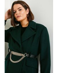 Karen Millen Curve Chunky Chain Wool Coat - Green