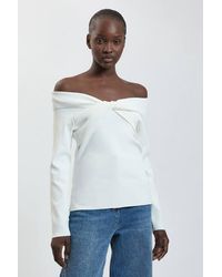 Karen Millen - Twist Front Viscose Knitted Bardot Top - Lyst
