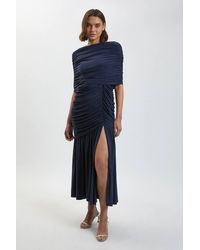 Karen Millen - Petite Drapey Crepe Maxi Dress With Gathered Cape Detail - Lyst
