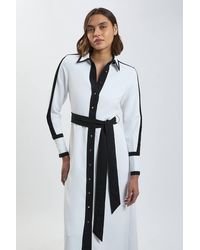 Karen Millen - Forever Colour Block Twill Woven Belted Midi Shirt Dress - Lyst