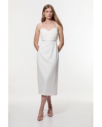 Karen Millen - Petite Polished Tailored Corset Detail Midi Dress - Lyst