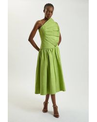 Karen Millen - Cotton Poplin 3D Pleat Detail Woven Midi Dress - Lyst