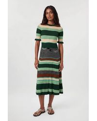 Karen Millen - Knit Jacquard Stripe Detail Short Sleeve Midi Dress - Lyst