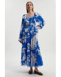Karen Millen - Printed Georgette Ruffle Woven Maxi Dress - Lyst