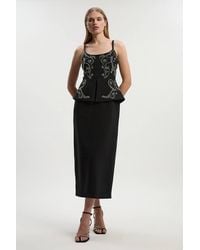Karen Millen - Petite Crystal Embellished Peplum Bandeau Pencil Midi Dress - Lyst