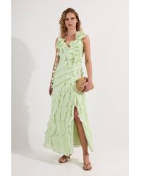 Karen Millen - Petite Embellished Ruffle Strappy Woven Maxi Dress - Lyst