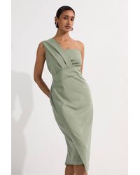 Karen Millen - Tailored One Shoulder Tuck Detail Pencil Midi Dress - Lyst