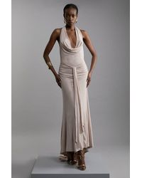 Karen Millen - Petite Premium Viscose Jersey Crepe Cowl Neck Maxi Dress - Lyst