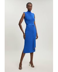 Karen Millen - Slinky Drape Knit Power Shoulder Sleeveless Funnel Dress - Lyst