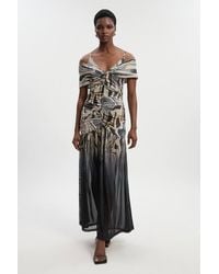 Karen Millen - Marble Print Mesh Plunge Strappy Detail Maxi Dress - Lyst