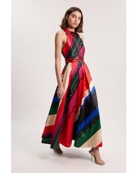 Karen Millen - Abstract Print Twill Contrast Collared Woven Maxi Dress - Lyst