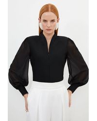 Karen Millen - Bandage Figure Form Zip Detail Chiffon Sleeve Knit Top - Lyst