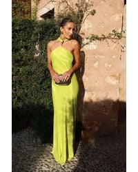 Karen Millen - Satin Viscose Halter Neck Maxi Dress - Lyst