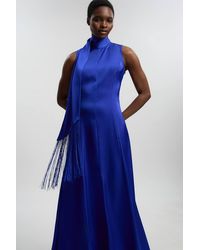 Karen Millen - Viscose Satin Sleeveless Cowl Neck Drape Woven Maxi Dress - Lyst