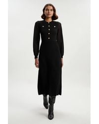 Karen Millen - Viscose Blend Maxi Knit Dress With Chiffon Sleeve Military Trim - Lyst