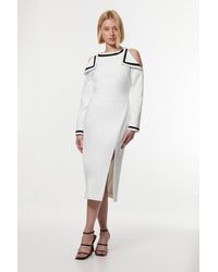 Karen Millen - Compact Stretch Contrast Tipped Bardot Tailored Midi Dress - Lyst