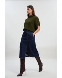Karen Millen - Denim Asymmetric Button Front A Line Skirt - Lyst