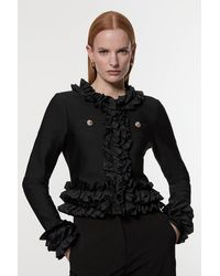 Karen Millen - Figure Form Bandage Knit Jacket With Woven Ruffle Trim - Lyst