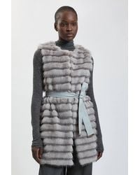 Karen Millen - Tipped Faux Fur Panelled Belted Gilet - Lyst