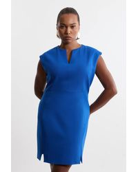 Karen Millen - Plus Size Structured Crepe Tailored Full Skirted Belted Midi Dress - Lyst