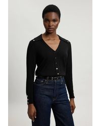 Karen Millen - Petite Viscose Blend Popper Detail Knit Collared Cardigan Sweater - Lyst