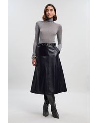 Karen Millen - Faux Leather Belted Full Skirt - Lyst
