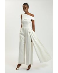 Karen Millen - Tailored Satin Drape Asymmetric Jumpsuit - Lyst