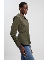 Karen Millen - Pleated Detail Cotton Woven Long Sleeve Shirt - Lyst
