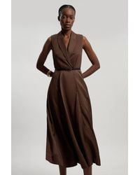 Karen Millen - Premium Viscose Linen Tailored Belted Full Skirted Midi Dress - Lyst
