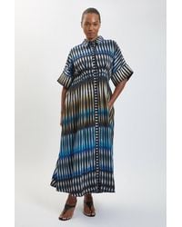 Karen Millen - Plus Size Stripe Collared Woven Midi Dress - Lyst