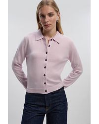 Karen Millen - Wool Blend Knit Collar Cardigan Sweater - Lyst