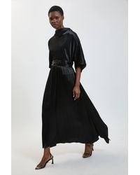 Karen Millen - Viscose Satin Asymmetric Ruffle Midi Dress - Lyst