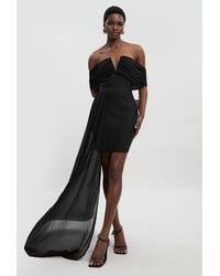 Karen Millen - Figure Form Bandage Knit Woven Bardot And Skirt Detail Dress - Lyst
